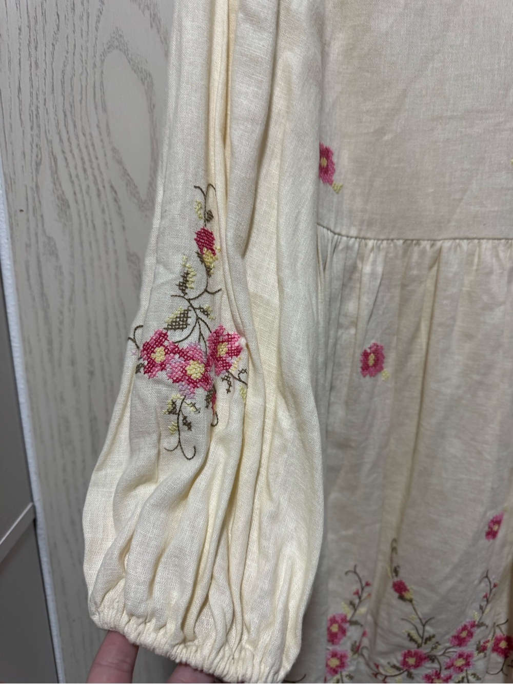 Caroline Constas Floral Embroidered Babydoll Dress Cream Pink XS NWT $405 - Picture 9 of 11
